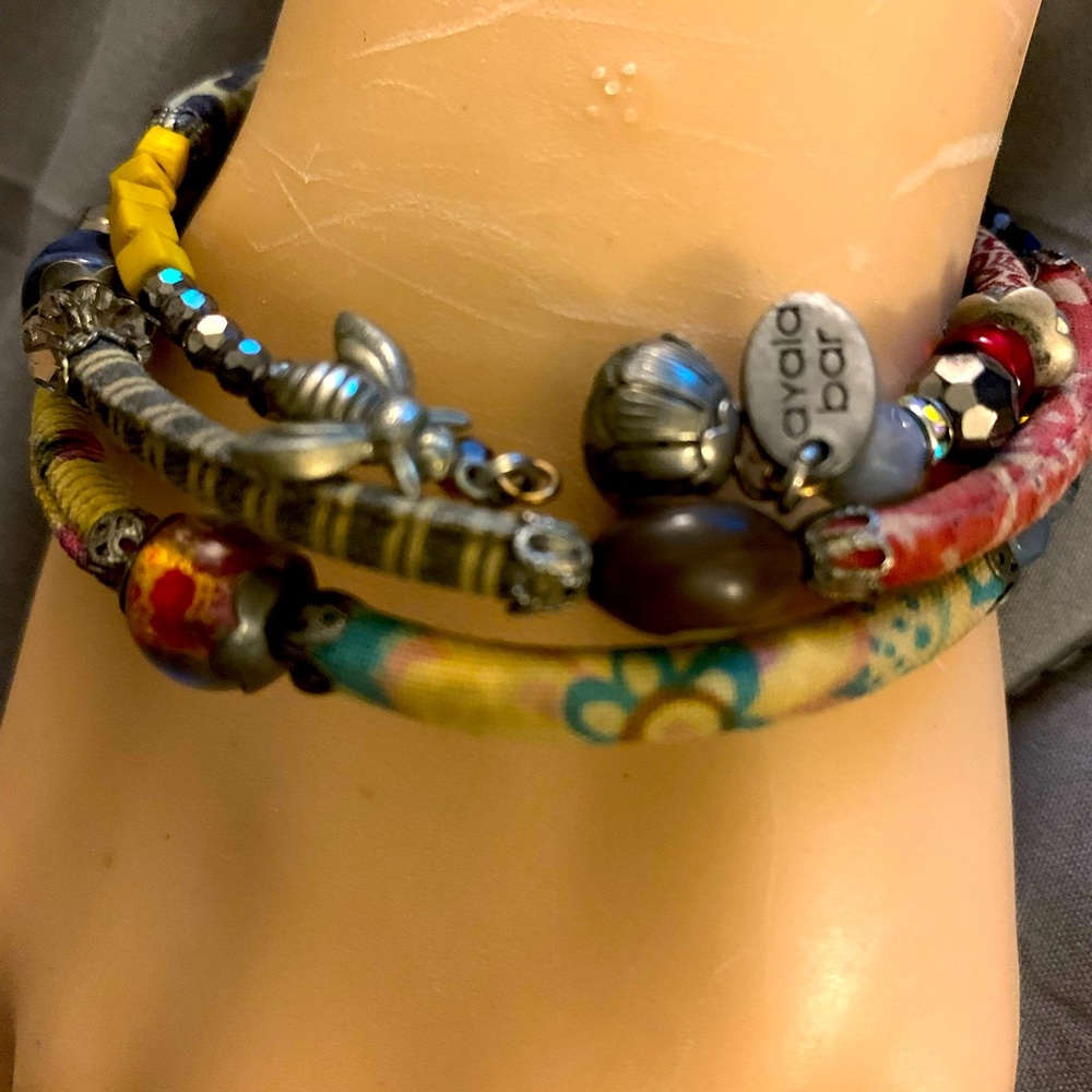 Vintage AYALA Bar Multi Patchwork wire wrapped bracelet